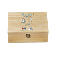 Personalised Large Baby Boy Wooden Keepsake Box Memories With Rabbits