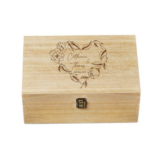 Personalised Large Wedding Heart Wreath Design Wooden Memories Keepsake Box