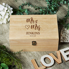 Personalised Large Wedding Mr and Mrs Heart Wooden Memories Keepsake Box