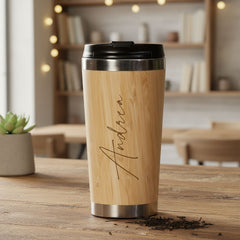 Personalised Bamboo Insulated Travel Mug Gift Any Name Script Font Personalised Gifts ukgiftstoreonline