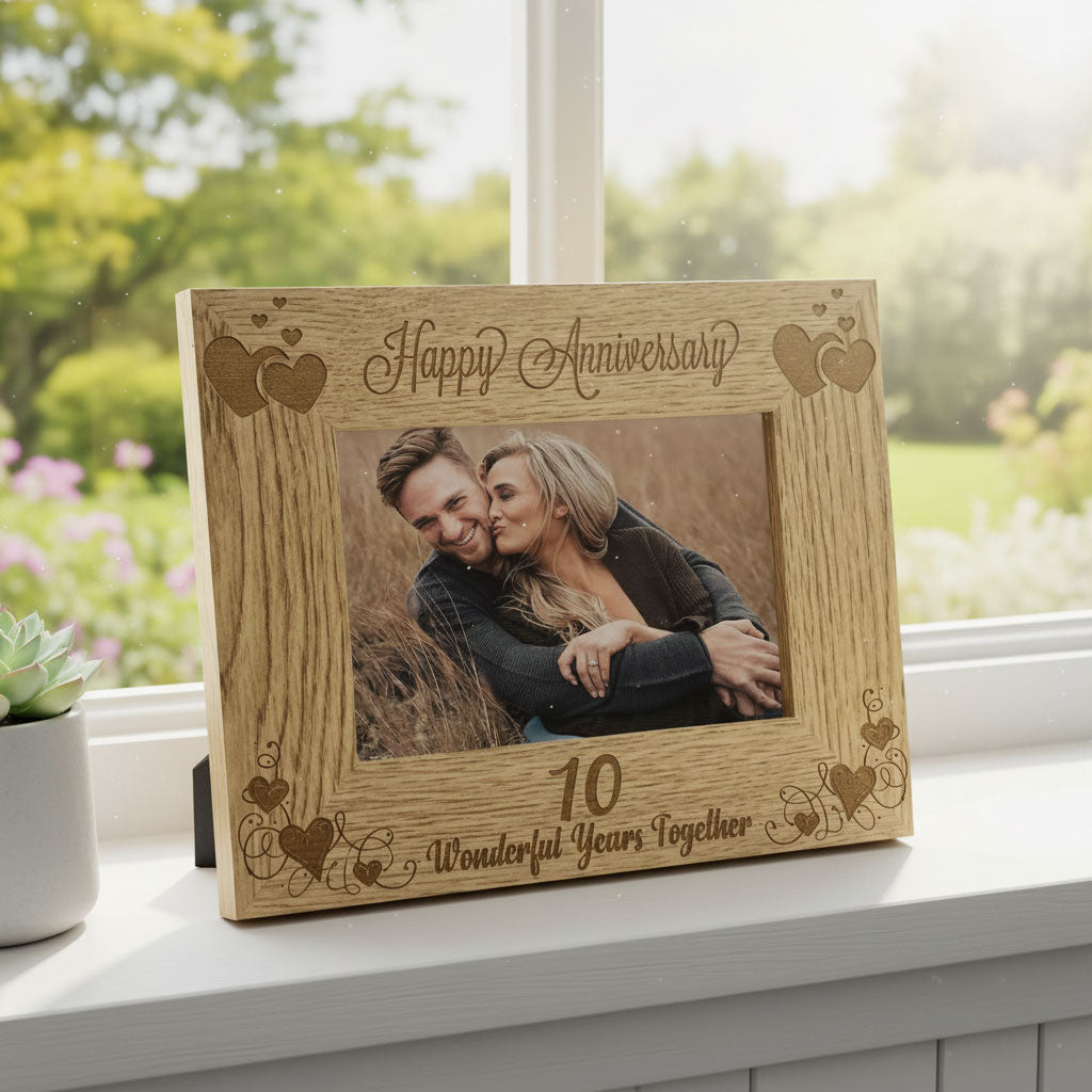 Happy 10th Anniversary Wooden Photo Frame Gift Anniversary Photo Frame ukgiftstoreonline 4 x 6 Inch