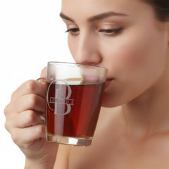 Personalised Engraved Glass Coffee Cup, Tea Cup, Stylish Name and Initial Personalised Birthday Gift ukgiftstoreonline