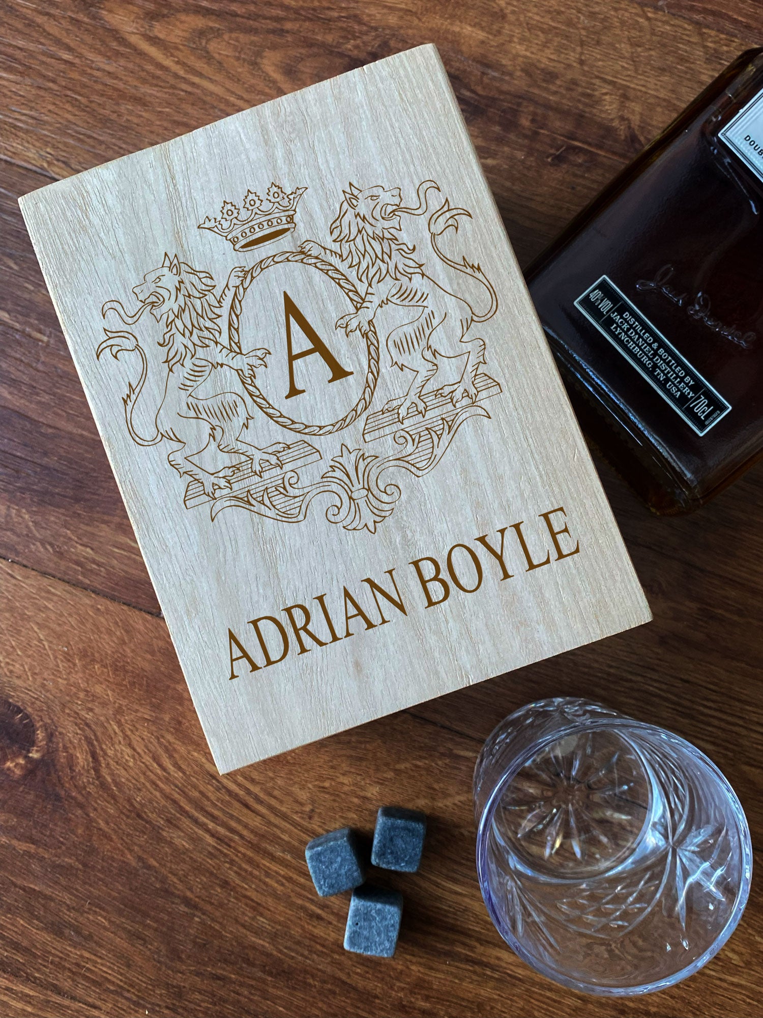 Personalised Whisky Stones & Tumbler Gift Set For Him Coat Of Arms Personalised Whisky Stones ukgiftstoreonline