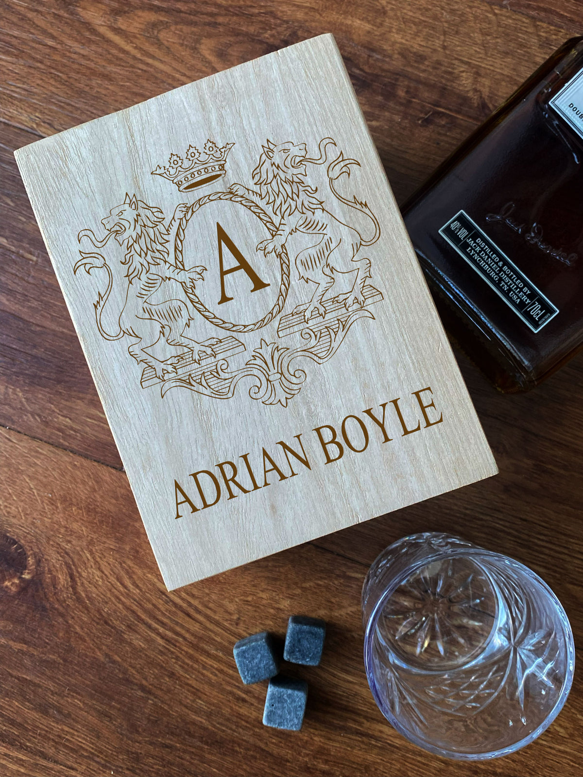 Personalised Whisky Stones & Tumbler Gift Set For Him Coat Of Arms Personalised Whisky Stones ukgiftstoreonline