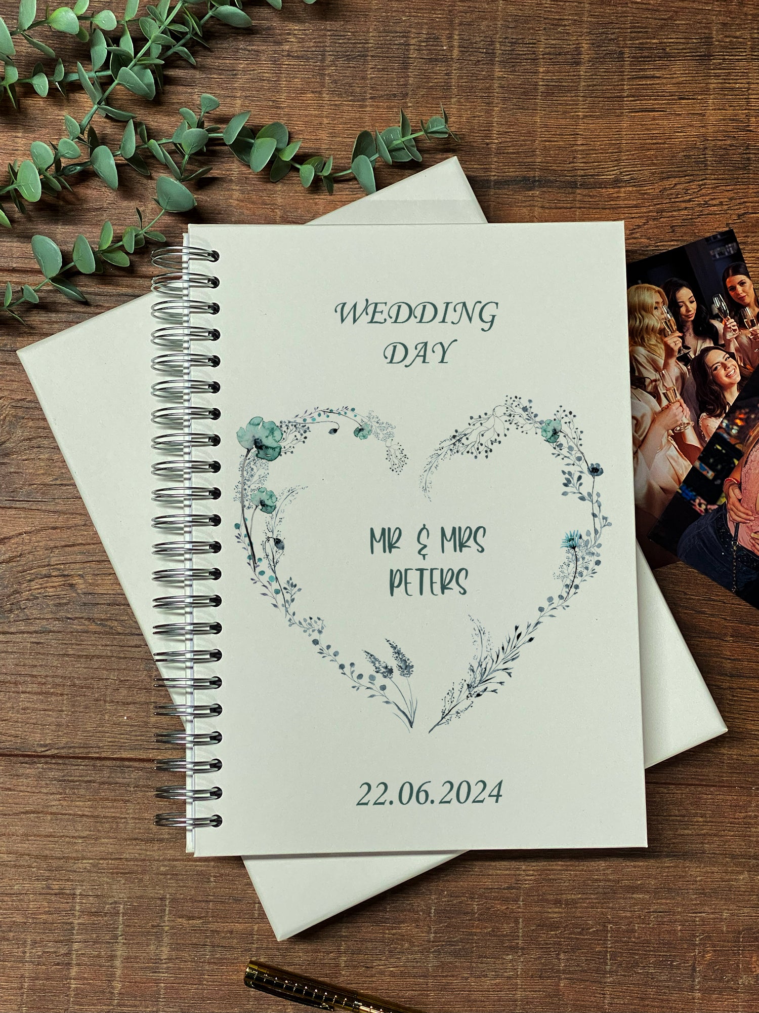Large A4 Wedding Album Scrapbook Guest Book Boxed Blue Floral Heart