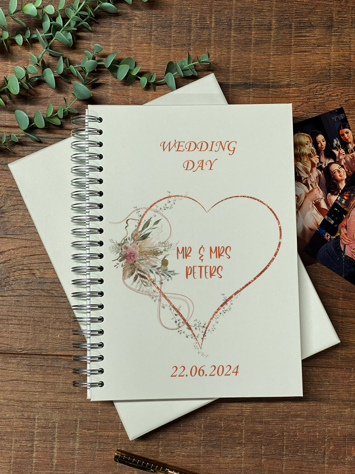 Large A4 Wedding Album Scrapbook Guest Book Boxed Rose Gold Floral Heart