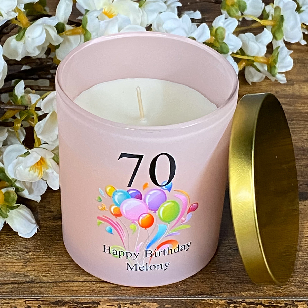 Beautiful Pink Happy Birthday Jar Candle Gift Any Age and Name Gift For Her