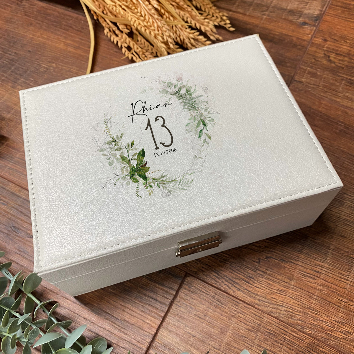 Personalised 13th Birthday Large Jewellery Box Gift Botanical Design