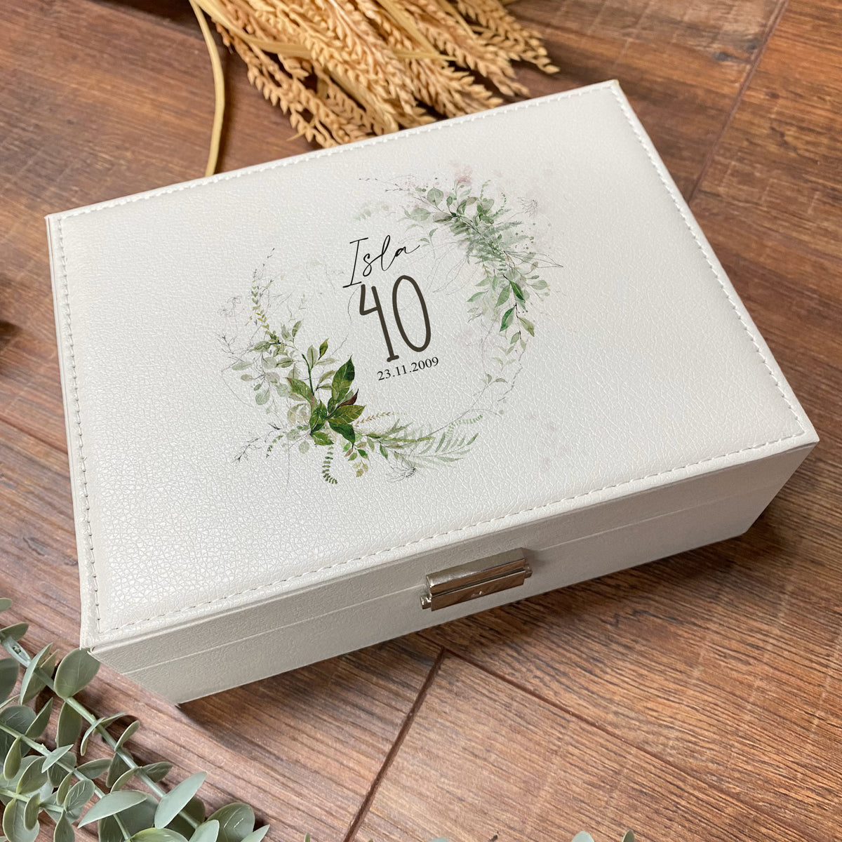 Personalised 40th Birthday Large Jewellery Box Gift Botanical Design