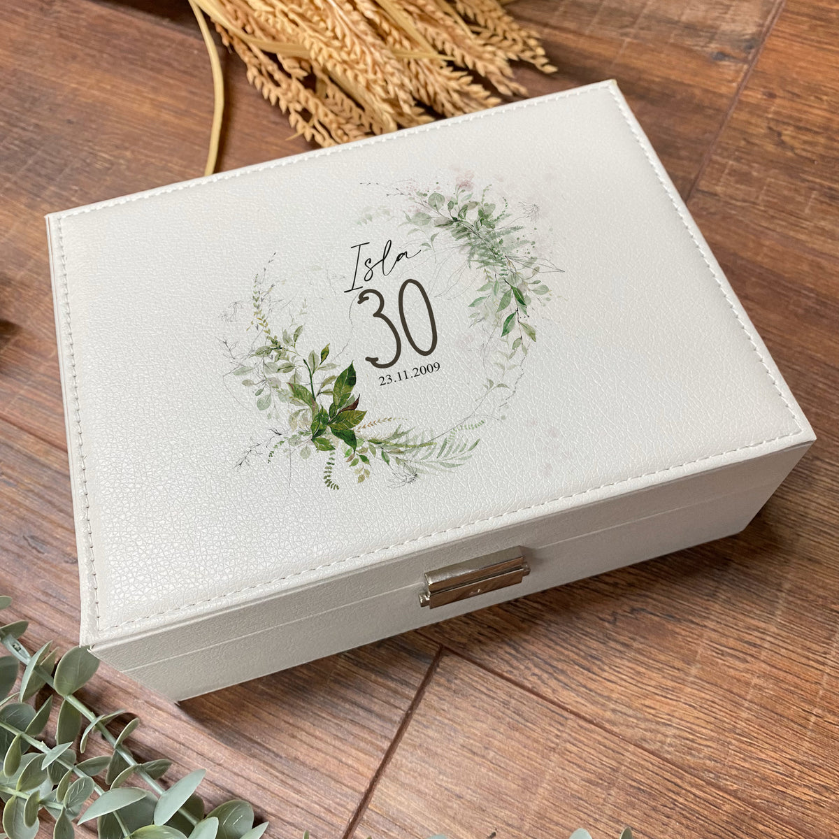 Personalised 30th Birthday Large Jewellery Box Gift Botanical Design