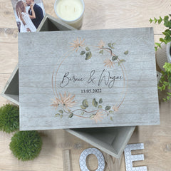 Personalised Large Vintage Wedding or Anniversary Keepsake Box Wreath