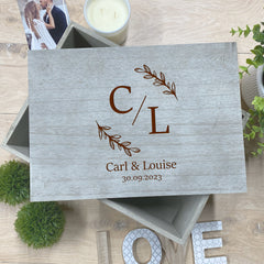 Personalised Large Wedding or Anniversary Leaf Initials Crate Keepsake Box Gift