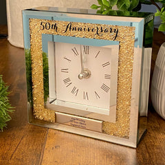 Personalised 50th Wedding Anniversary Crystal Glass Clock Gift