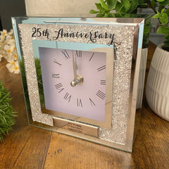Personalised 25th Silver Wedding Anniversary Crystal Glass Clock Gift