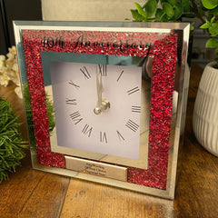 Personalised 40th Ruby Wedding Anniversary Crystal Glass Clock Gift