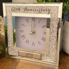 Personalised 60th Diamond Wedding Anniversary Crystal Glass Clock Gift