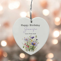 Large Ceramic Heart Gift Personalised Birthday With Flowers