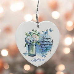 Personalised Retirement Gift Ceramic Heart Decoration With Vase