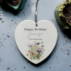 Large Ceramic Heart Gift Personalised Birthday With Flowers