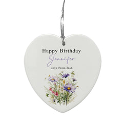 Large Ceramic Heart Gift Personalised Birthday With Flowers