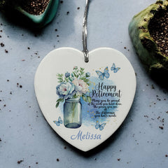 Personalised Retirement Gift Ceramic Heart Decoration With Vase