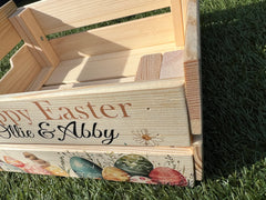 Personalised Easter Bunny Crate, Wooden Easter Crate, Easter Gift Hamper Crate