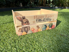 Personalised Easter Bunny Crate, Wooden Easter Crate, Easter Gift Hamper Crate