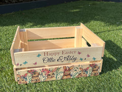 Personalised Multi Easter Bunny Crate, Wooden Easter Crate, Easter Gift Hamper Crate