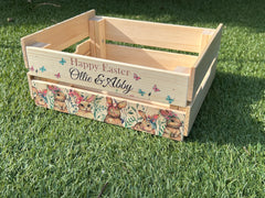 Personalised Multi Easter Bunny Crate, Wooden Easter Crate, Easter Gift Hamper Crate