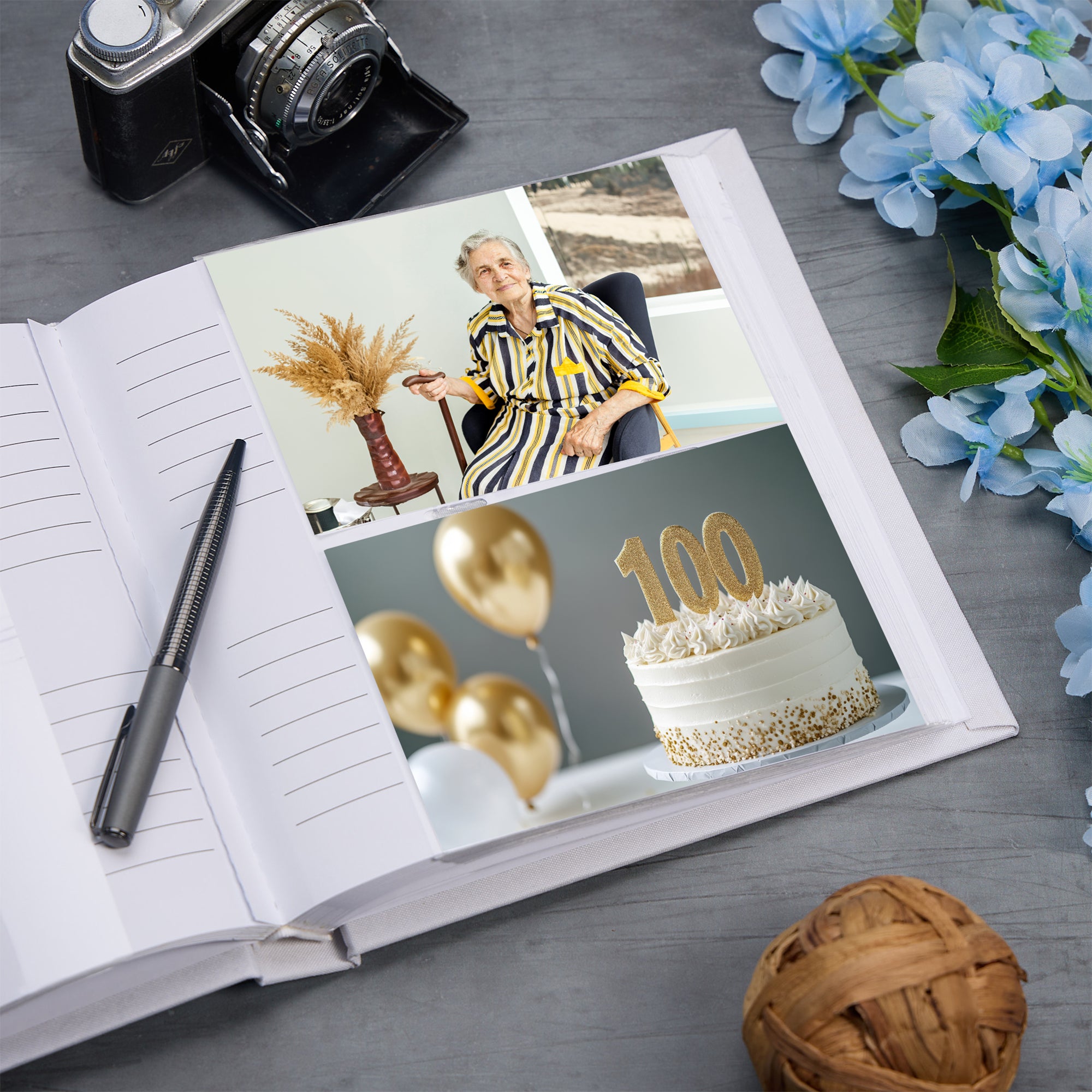 Large Book Bound 100th Birthday Gift For Her Or Him With Butterflies Photo Album
