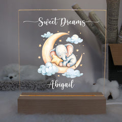 Personalised Baby Gifts Nursery Elephant  Night Light - LED Night Light for restful Sleep - Nursery Bedside Table Lamp - Christening Gift for Baby
