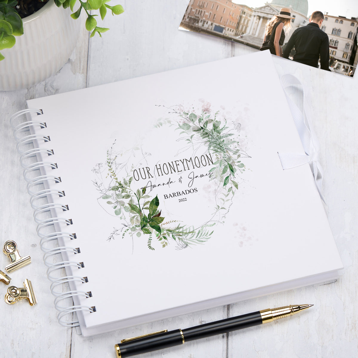 Personalised Honeymoon Scrapbook or Photo Album Botanical Themed