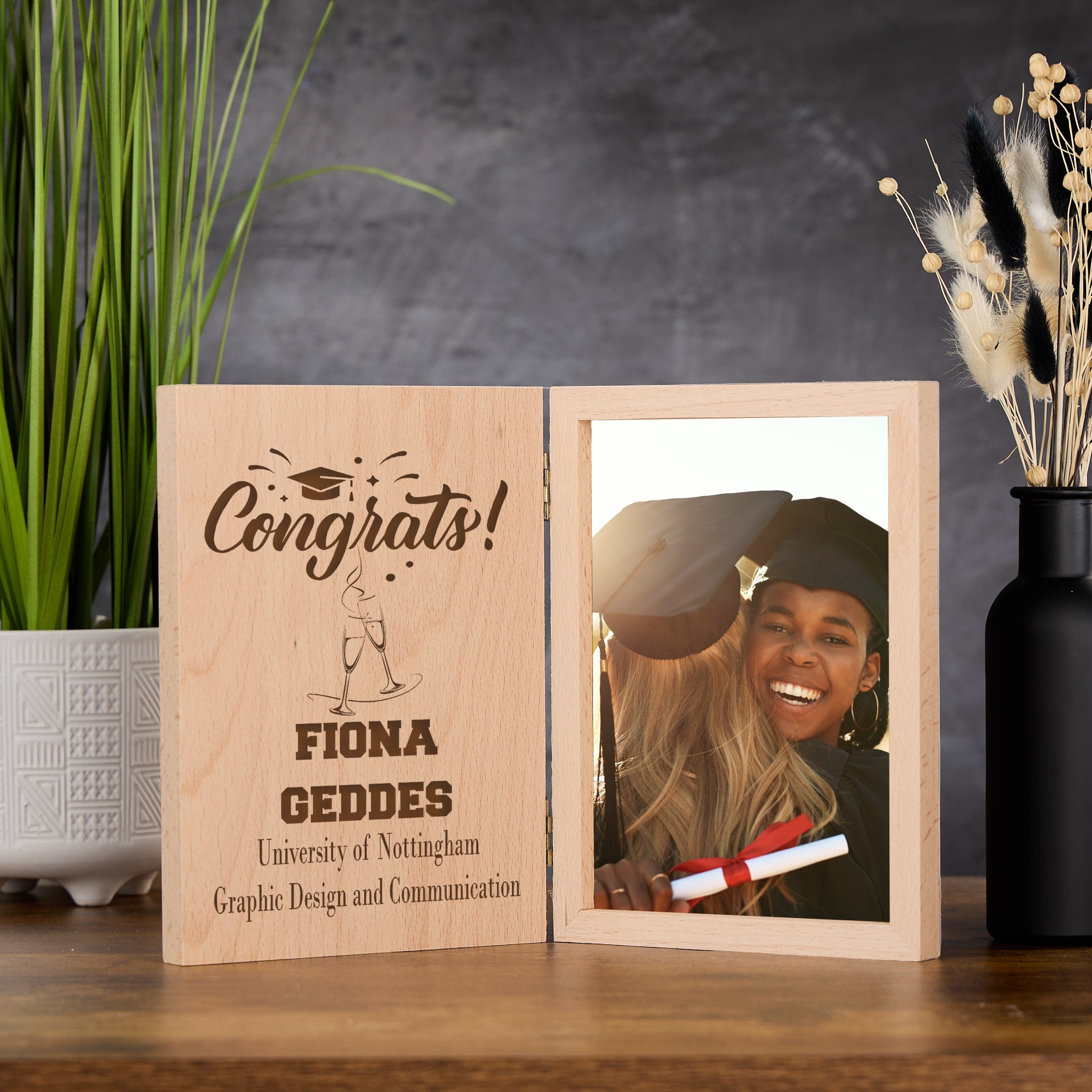 Personalised Congrats Graduation Photo Book Frame Solid Oak Wood Gift ...