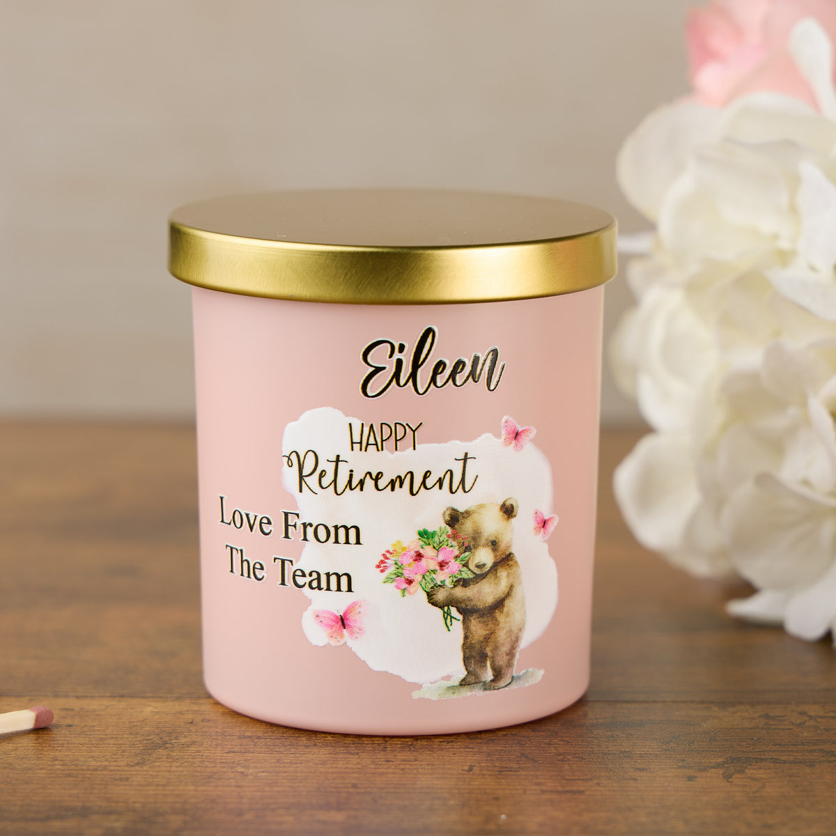 Pink Retirement Candle Gift With Bear and Butterflies