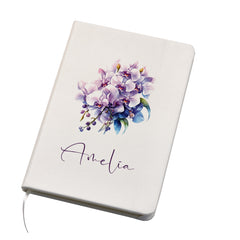 Personalised Orchid Flower Leatherette Notebook Gift For Her