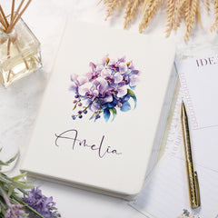 Personalised Orchid Flower Leatherette Notebook Gift For Her