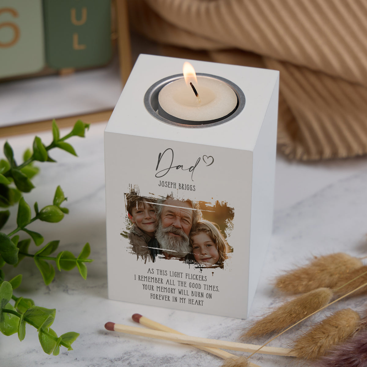 Memorial Dad Tea Light Holder Bereavement Sympathy Gift With Photo