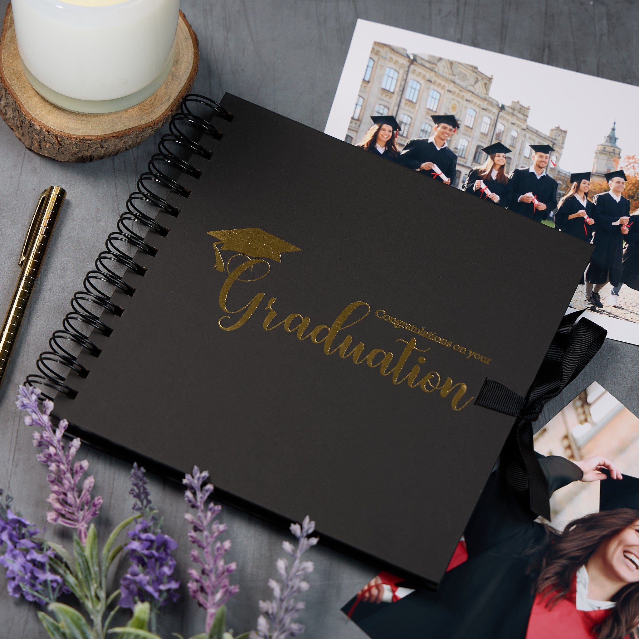 Congratulations On Your Graduation Black  Scrapbook Photo Album With Foil Print