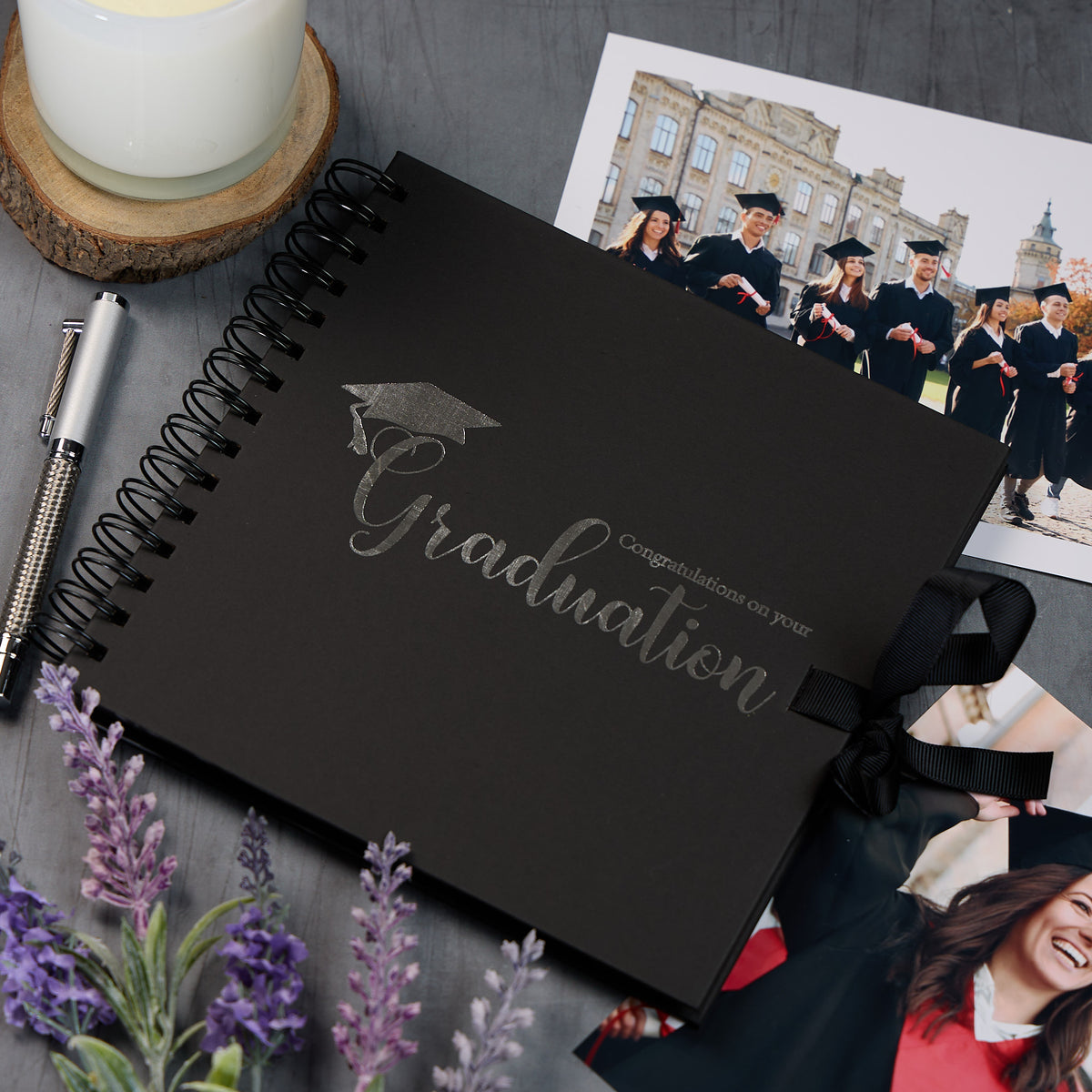 Congratulations On Your Graduation Black  Scrapbook Photo Album With Foil Print