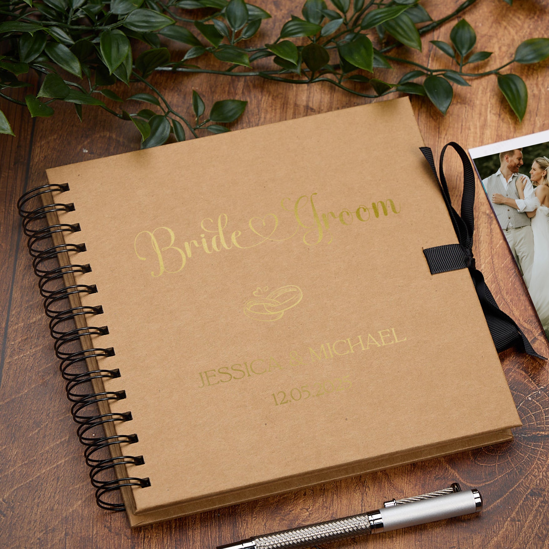 Custom Bride & Groom Guest Book, Personalised Scrapbook Album Memory Book Gift Ring Design Keepsake Album