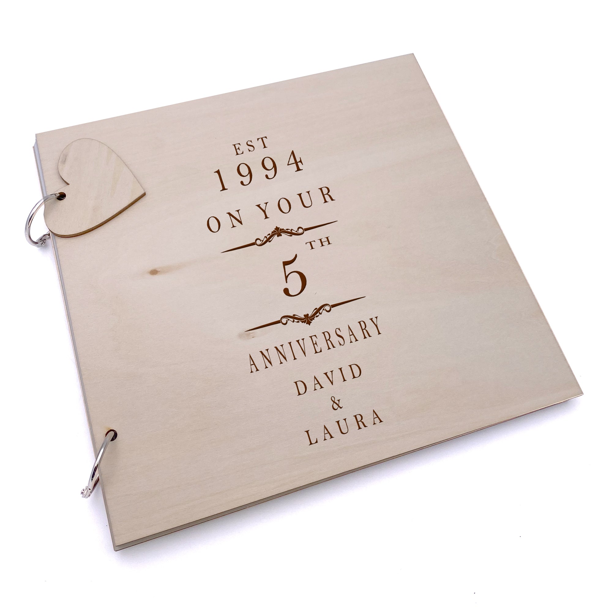 5th Anniversary Personalised Engraved Wooden Album Scrapbook For Memories