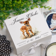 Personalised Baby Keepsake Box Memories Gift With Woodland Fawn
