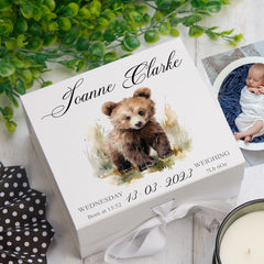 Personalised Baby Keepsake Box Memories Gift With Woodland Bear