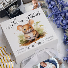 Personalised Baby Keepsake Box Memories Gift With Woodland Mouse