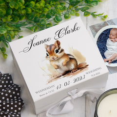 Personalised Baby Keepsake Box Memories Gift With Woodland Squirrel