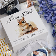 Personalised Baby Keepsake Box Memories Gift With Woodland Squirrel