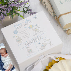 Personalised Baby Boy Elephants Design Keepsake Memory Box