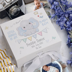ukgiftstoreonline Personalised Baby Boy Gift Keepsake Memory Box Elephant Design