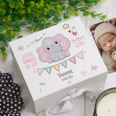 ukgiftstoreonline Personalised Baby Girl Keepsake Memory Box Elephant Design