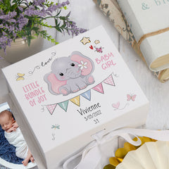 ukgiftstoreonline Personalised Baby Girl Keepsake Memory Box Elephant Design